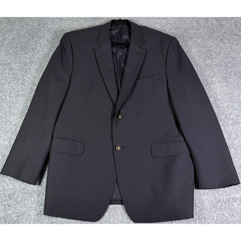 Lauren Ralph Lauren Blazer 44R Navy Blue Brass Buttons Wool Stretch Sport Coat